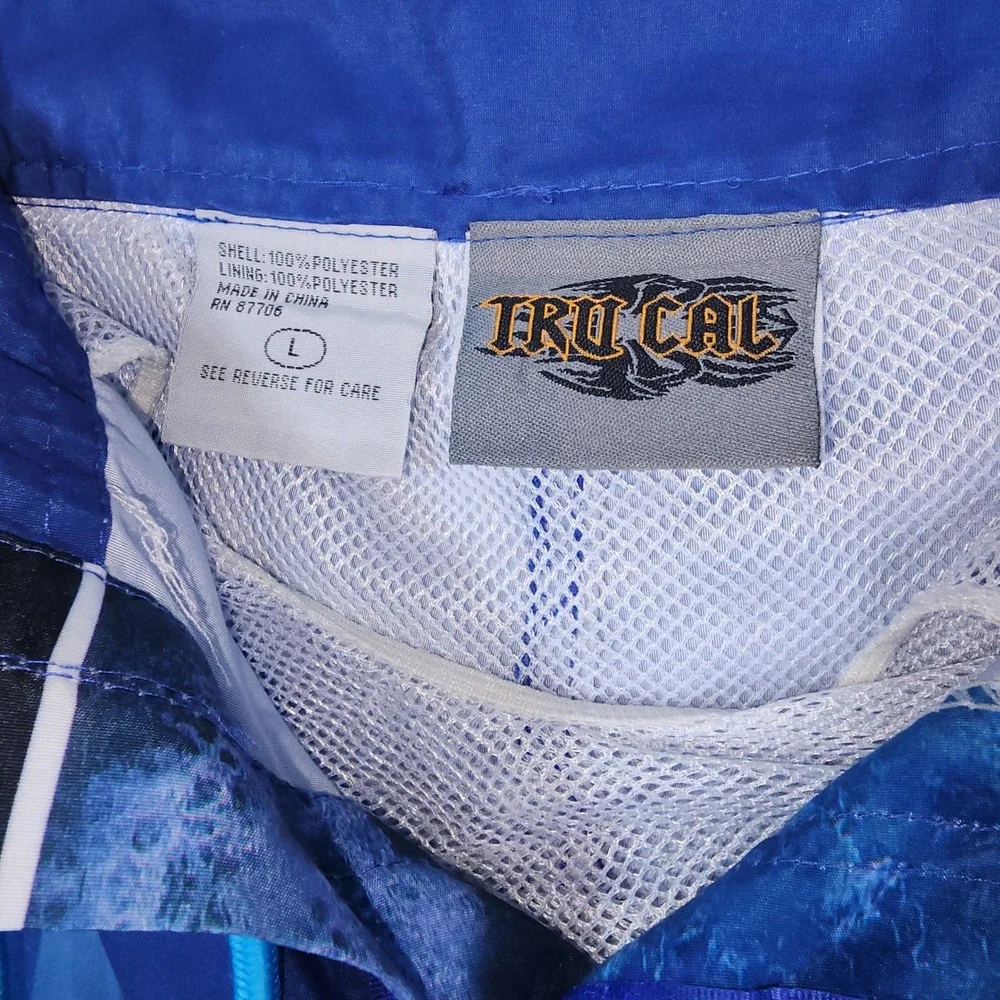 Tru Cal Board Shorts Mens LG Blue Surf Wave Graphic Print Swim Trunks Mesh Lined